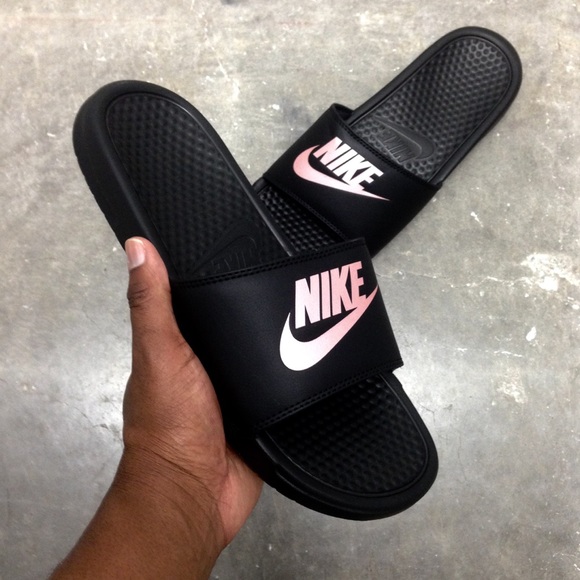 nike slides with roses